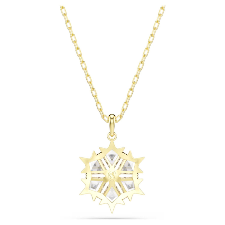 Magic pendant Mixed cuts, Snowflake, White, 18K gold finish